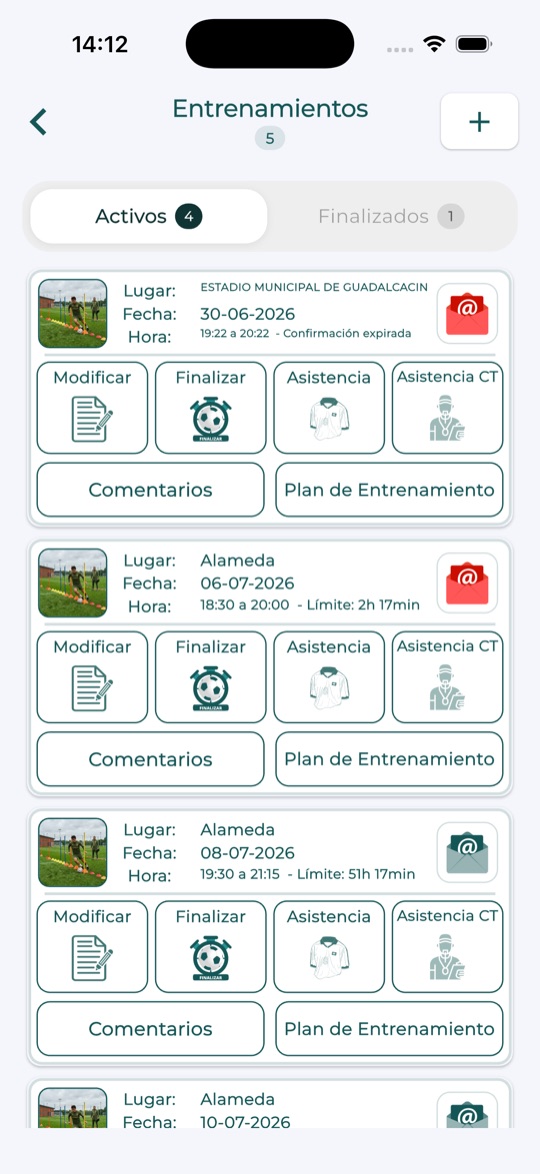 Lista de entrenamientos