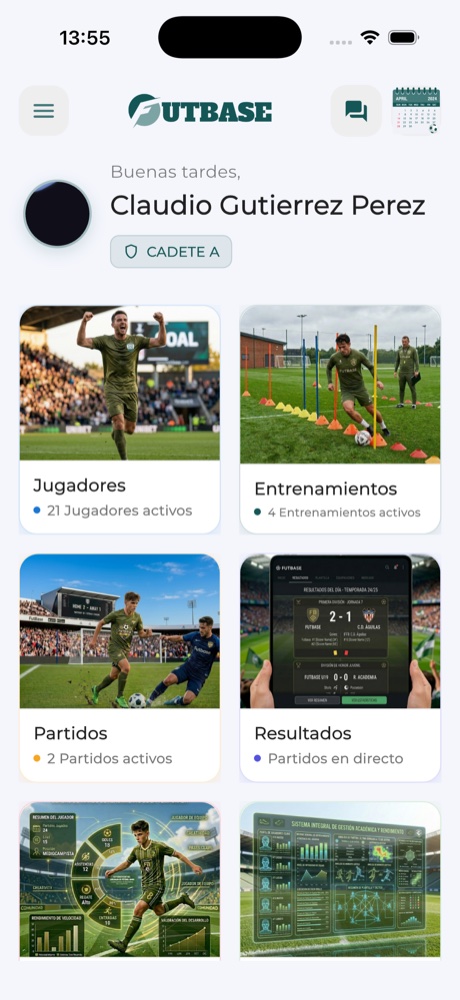Pantalla de inicio de FutBase